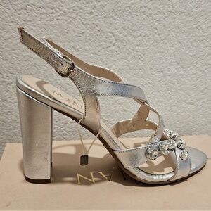 520 Marian Italian Leather Silver Women's Heeled Sandals EU 37